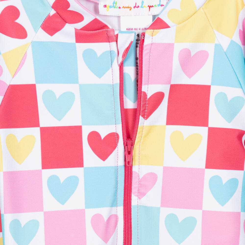 Agatha Ruiz de la Prada-مايوه سباحة بأكمام طويلة بنقشة مربعات بألوان متعددة للبنات | Childrensalon