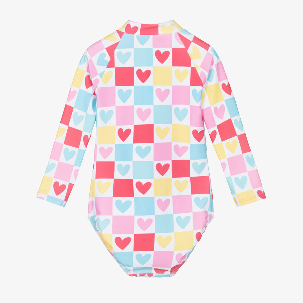 Agatha Ruiz de la Prada-مايوه سباحة بأكمام طويلة بنقشة مربعات بألوان متعددة للبنات | Childrensalon