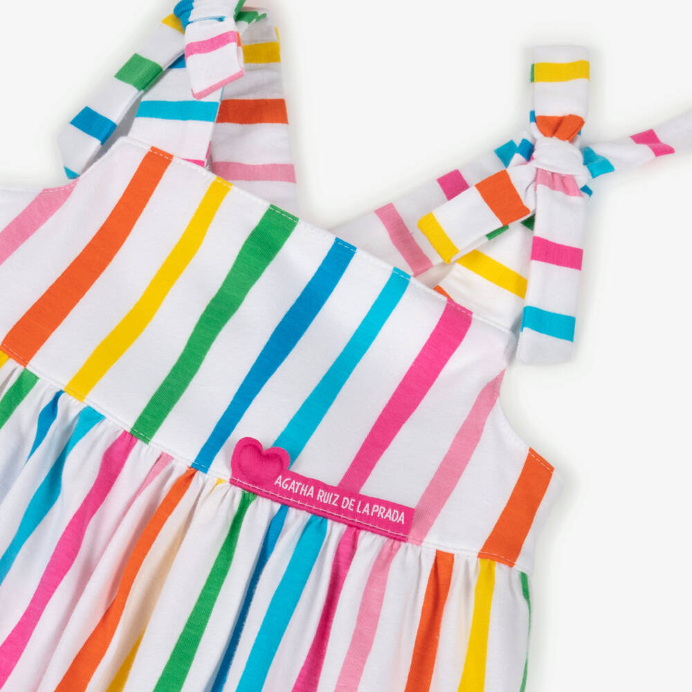 Agatha Ruiz de la Prada-Girls Multicolour Striped Cotton Logo Sun Dress | Childrensalon