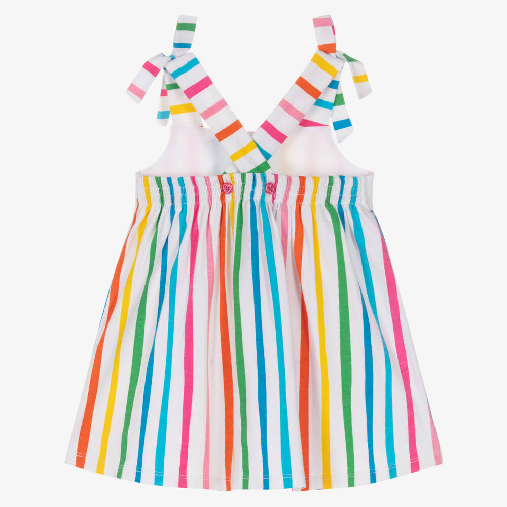 Agatha Ruiz de la Prada-Girls Multicolour Striped Cotton Logo Sun Dress | Childrensalon
