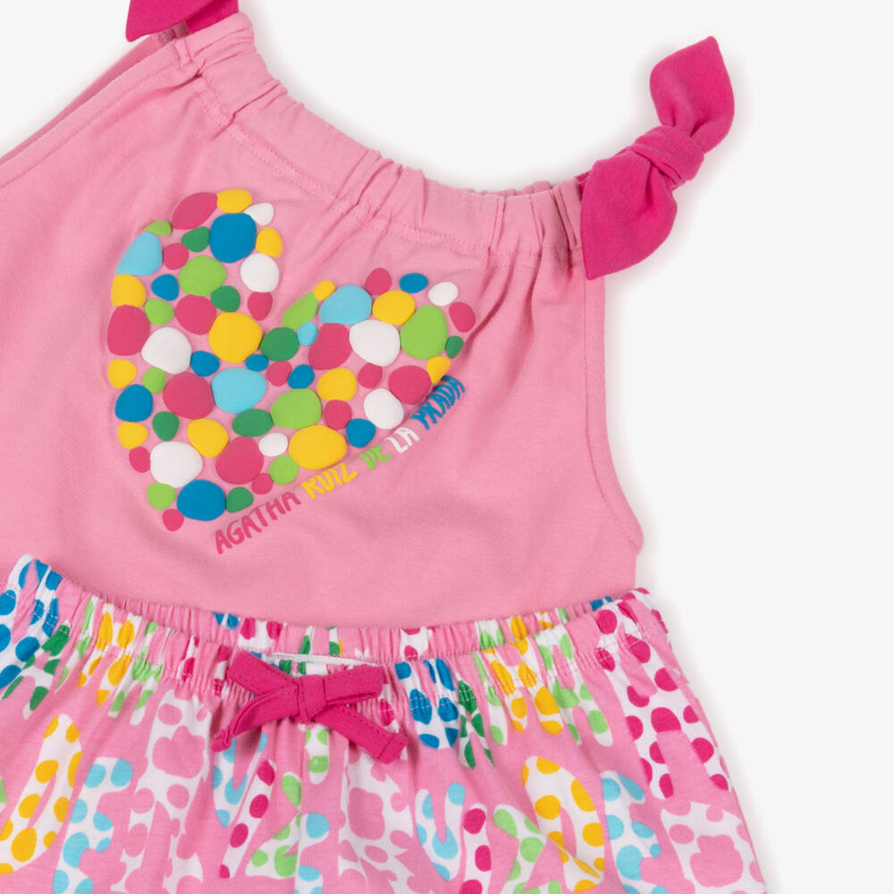 Agatha Ruiz de la Prada-Girls Pale Pink Cotton Logo Shorts Set with Dots | Childrensalon