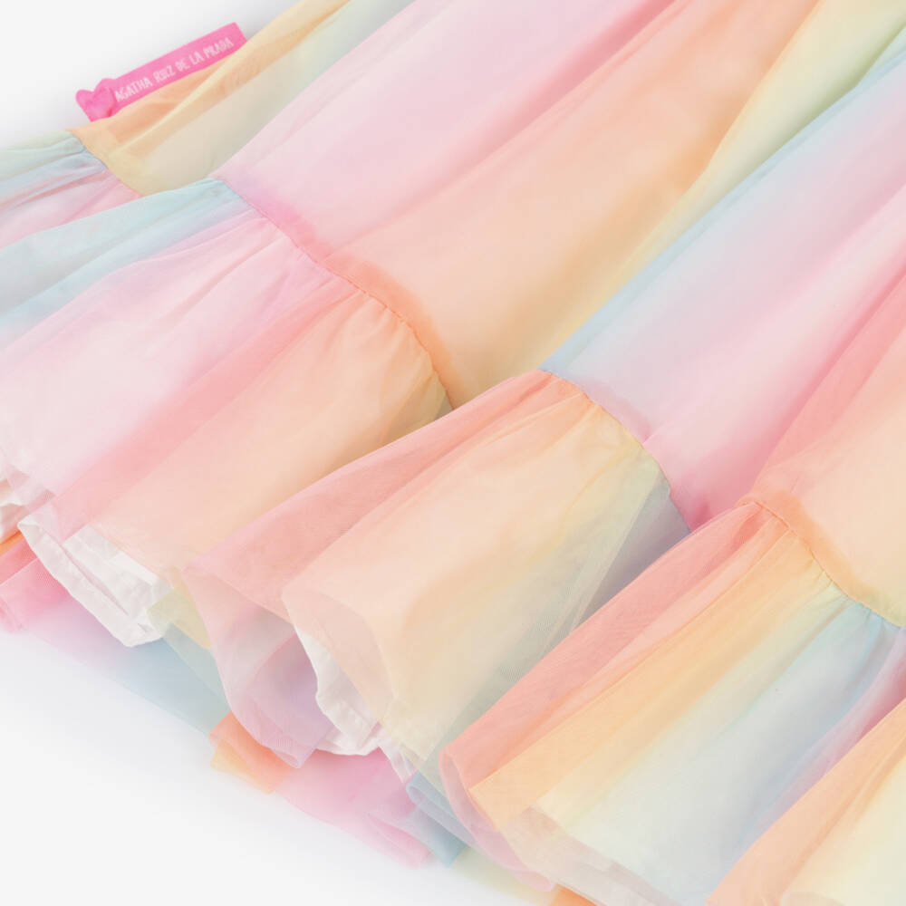 Agatha Ruiz de la Prada-Girls Pastel Rainbow-Coloured Tulle Dress | Childrensalon