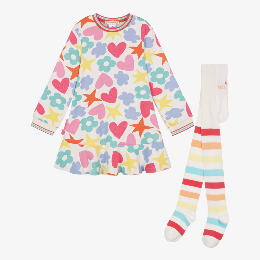 Agatha Ruiz de la Prada-Girls Patterned Dress Set with Stripy Tights | Childrensalon