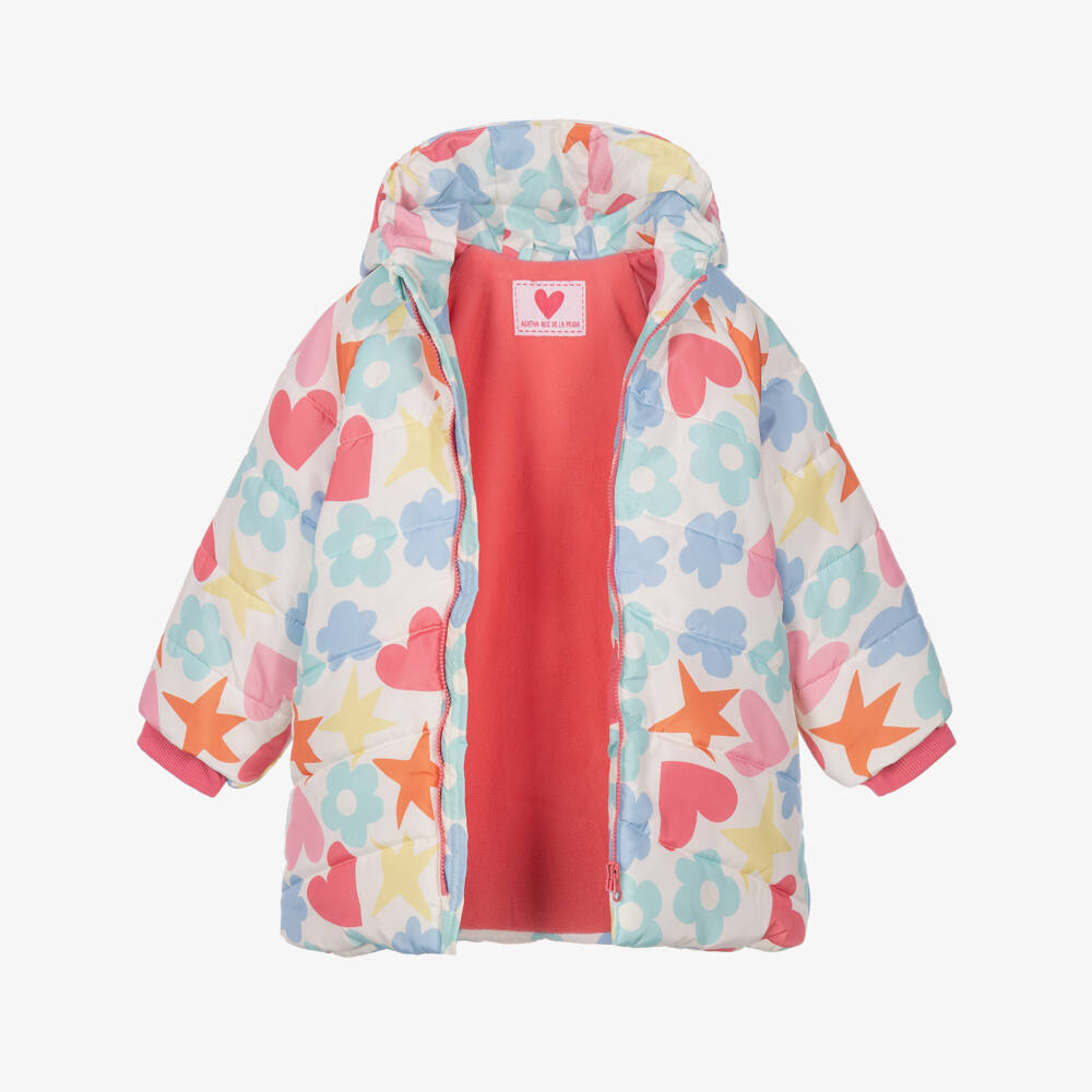 Agatha Ruiz de la Prada-Girls Patterned Puffer Coat with Hood | Childrensalon