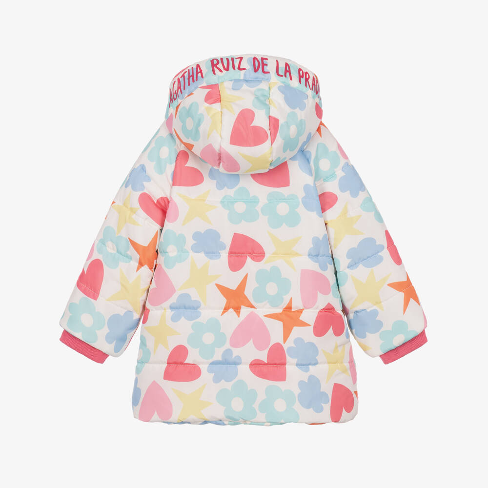 Agatha Ruiz de la Prada-Girls Patterned Puffer Coat with Hood | Childrensalon