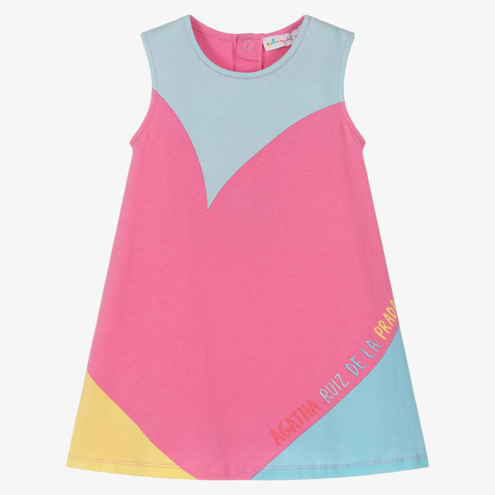 Agatha Ruiz de la Prada-Girls Pink & Aqua Blue Cotton Heart Dress | Childrensalon