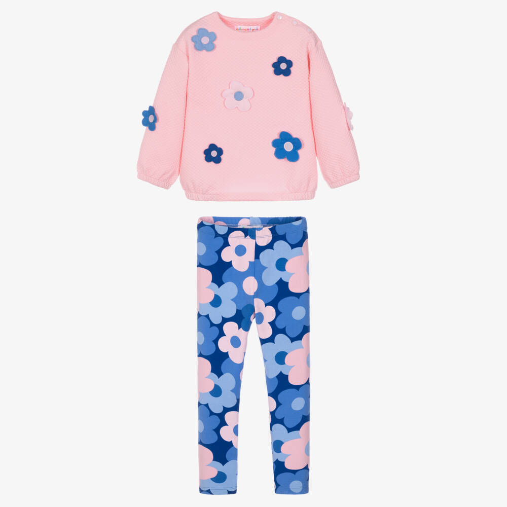 Agatha Ruiz de la Prada-Girls Pink & Blue Flower Print Leggings Set | Childrensalon