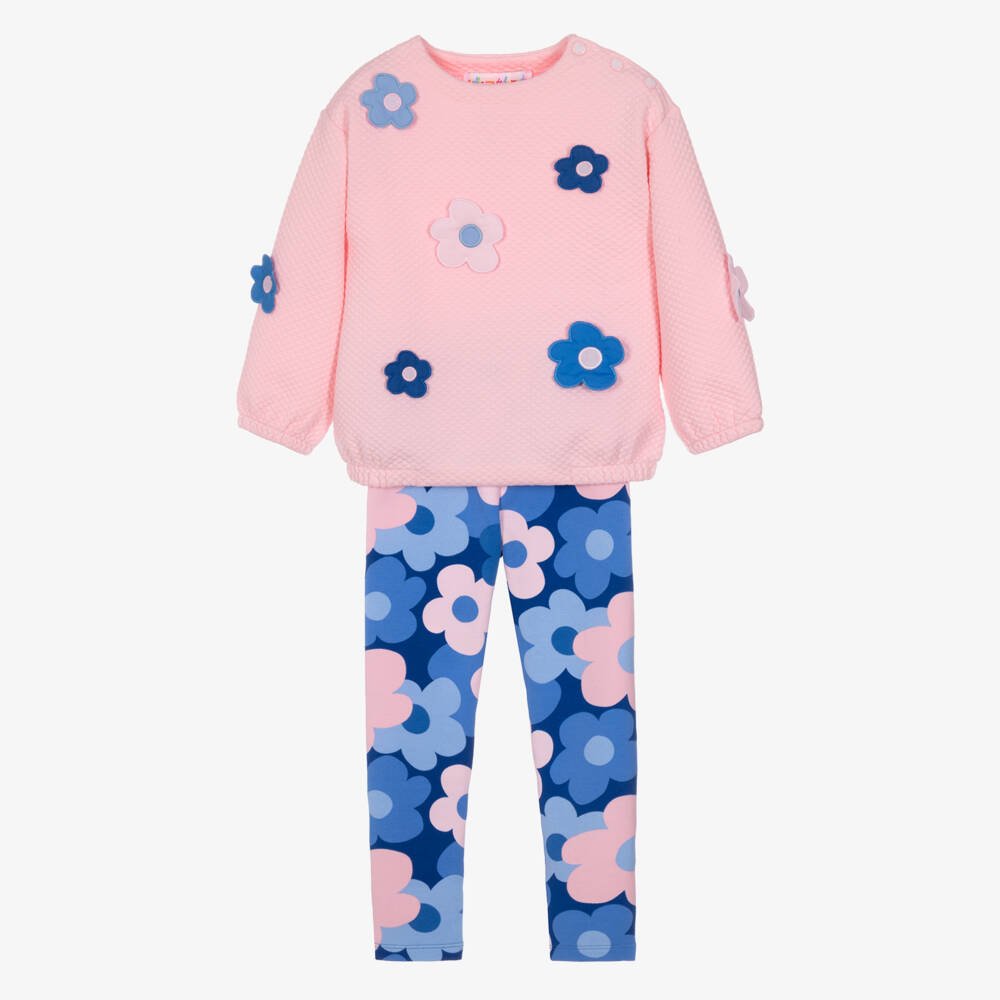 Agatha Ruiz de la Prada-Girls Pink & Blue Flower Print Leggings Set | Childrensalon
