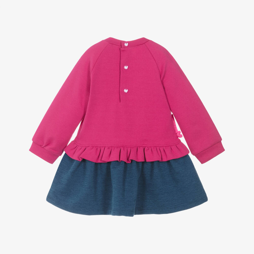 Agatha Ruiz de la Prada-Girls Pink & Blue Heart Jersey Dress & Tights Set | Childrensalon