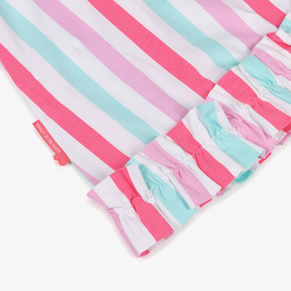 Agatha Ruiz de la Prada-Girls Pink & Blue Stripe Cotton Dress with Heart & Ruffle | Childrensalon