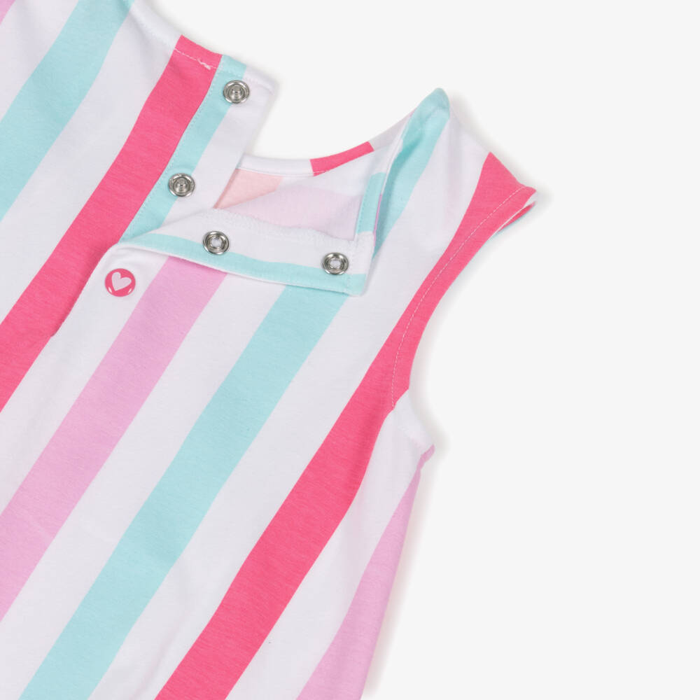 Agatha Ruiz de la Prada-Girls Pink & Blue Stripe Cotton Dress with Heart & Ruffle | Childrensalon