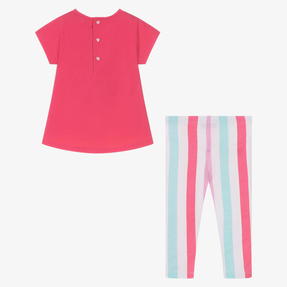 Agatha Ruiz de la Prada-Girls Pink & Blue Striped Cotton Leggings Set | Childrensalon
