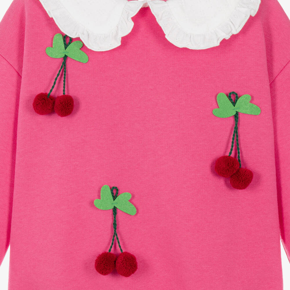Agatha Ruiz de la Prada-Girls Pink Collared Sweatshirt with Cherries | Childrensalon