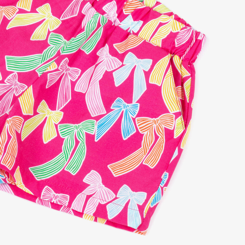 Agatha Ruiz de la Prada-Girls Pink Cotton Bow Print Shorts | Childrensalon