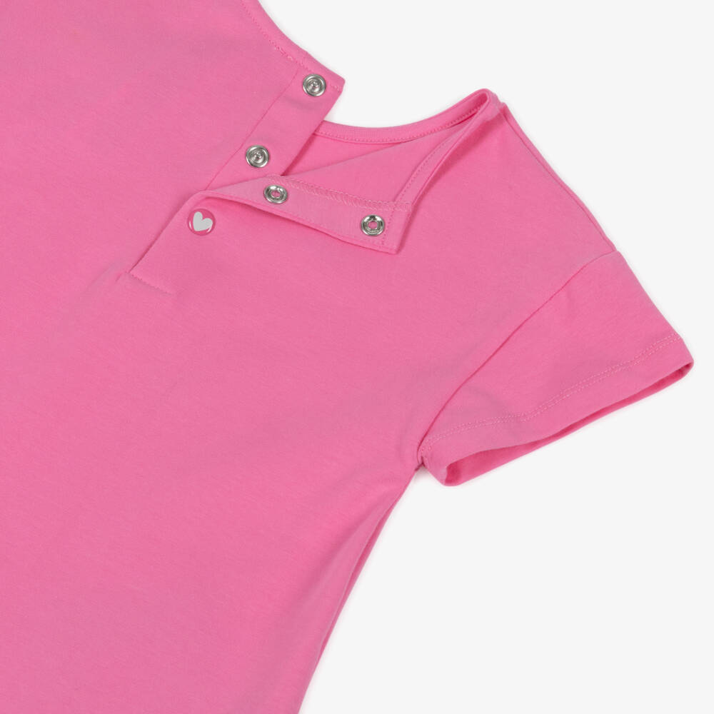 Agatha Ruiz de la Prada-Girls Pink Cotton Dress with Floral Appliqués | Childrensalon