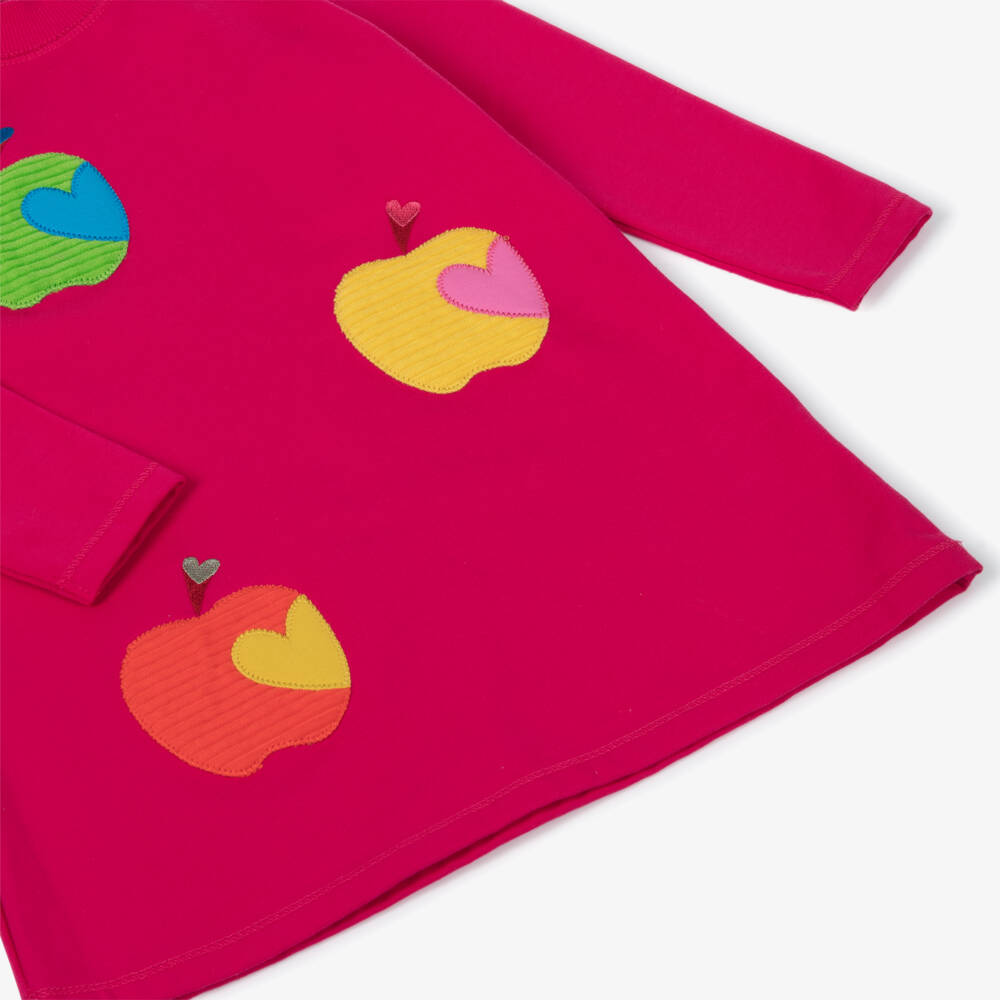 Agatha Ruiz de la Prada-Платье розовое из хлопкового трикотажа с аппликацией яблок | Childrensalon
