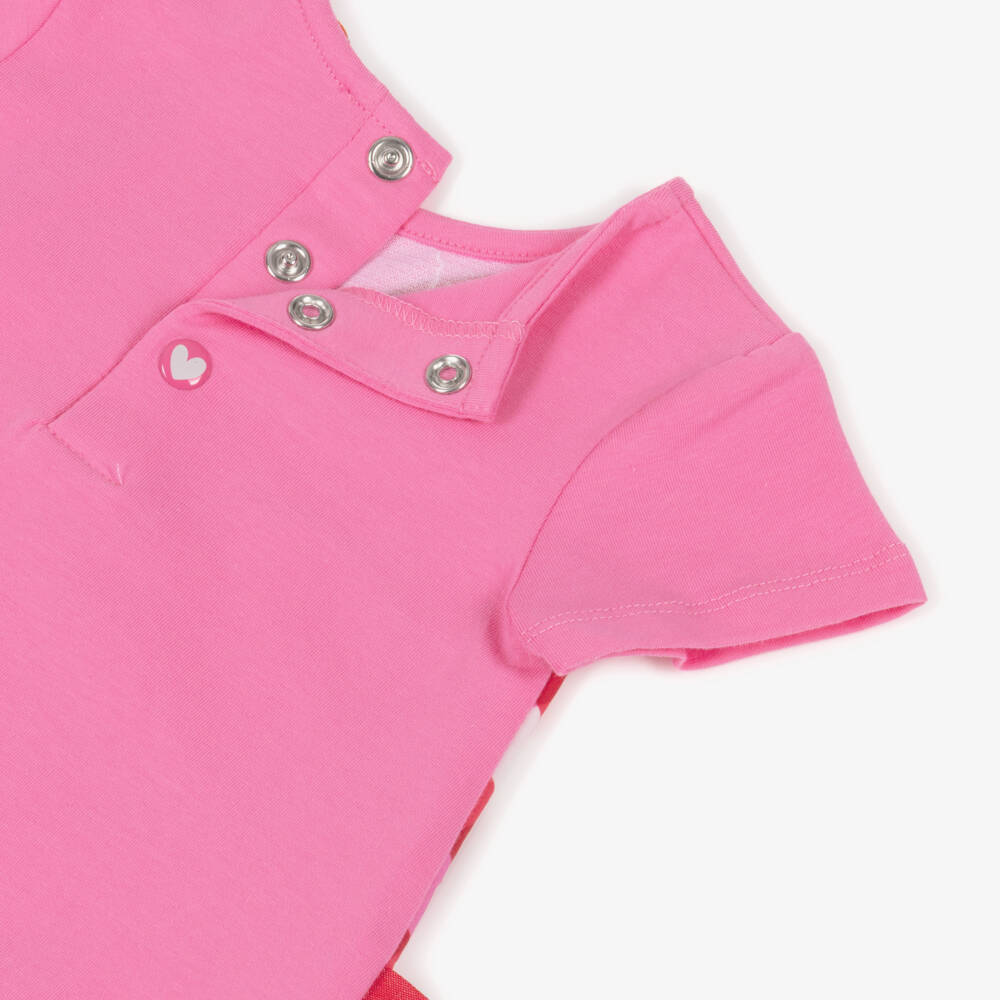 Agatha Ruiz de la Prada-Girls Pink Cotton Jersey Dress with Checked Flower Appliqué | Childrensalon