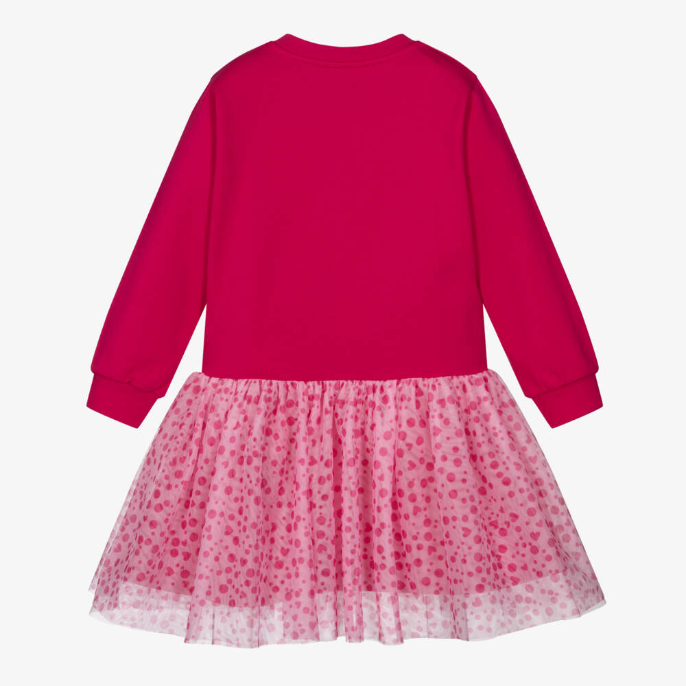 Agatha Ruiz de la Prada-Girls Pink Cotton Jersey & Polka Dot Tulle Dress | Childrensalon