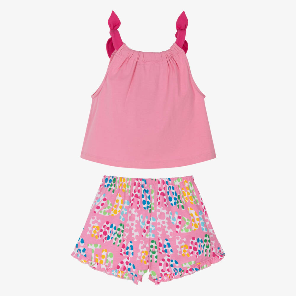 Agatha Ruiz de la Prada-Girls Pink Cotton Logo Shorts Set with Dots | Childrensalon