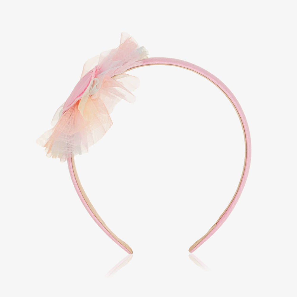 Agatha Ruiz de la Prada-Girls Pink Hairband with Rainbow Tulle & Heart | Childrensalon