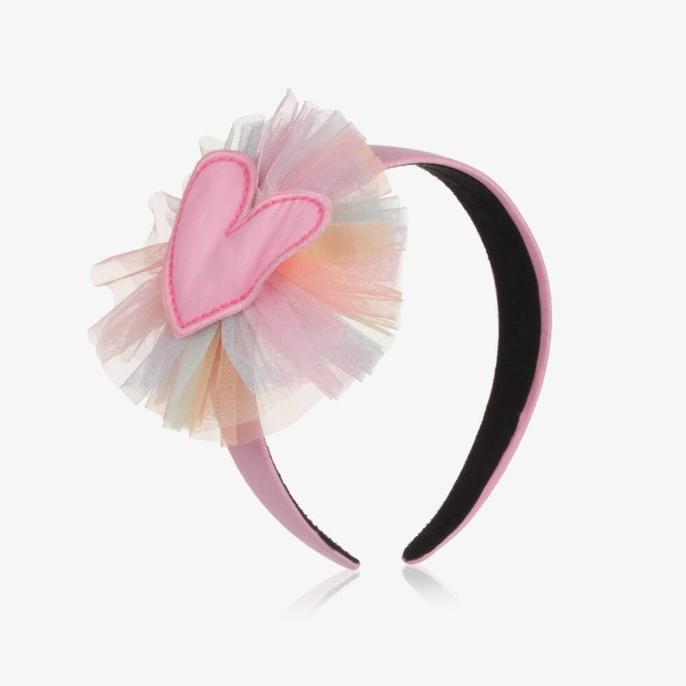 Agatha Ruiz de la Prada-Girls Pink Hairband with Rainbow Tulle & Heart  | Childrensalon