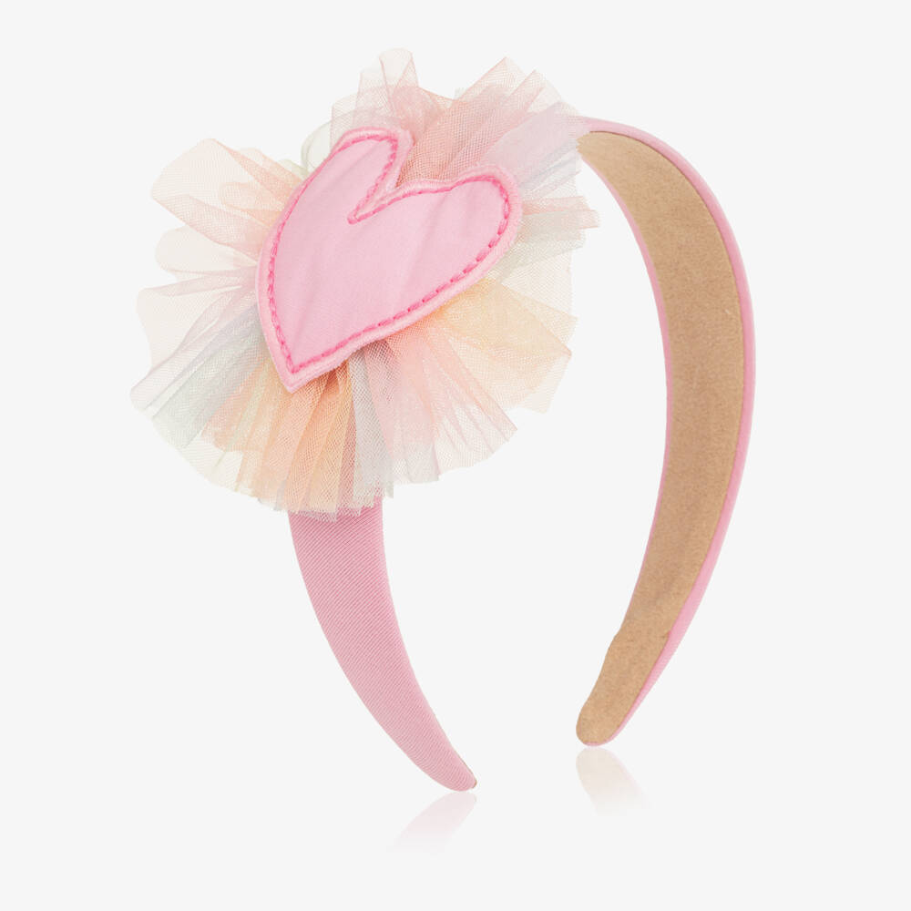 Agatha Ruiz de la Prada-Girls Pink Hairband with Rainbow Tulle & Heart  | Childrensalon