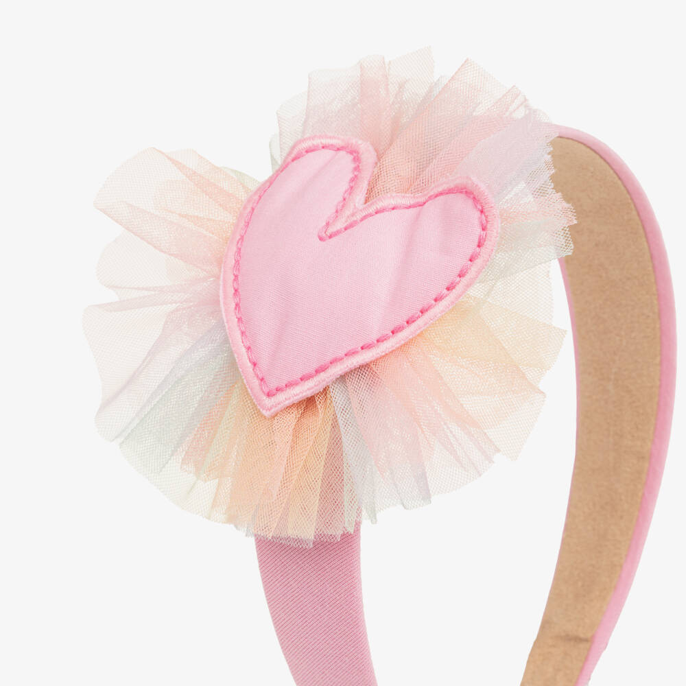 Agatha Ruiz de la Prada-Girls Pink Hairband with Rainbow Tulle & Heart | Childrensalon