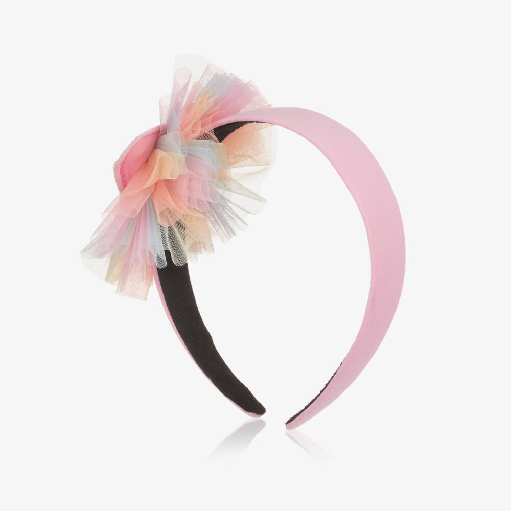 Agatha Ruiz de la Prada-Girls Pink Hairband with Rainbow Tulle & Heart | Childrensalon