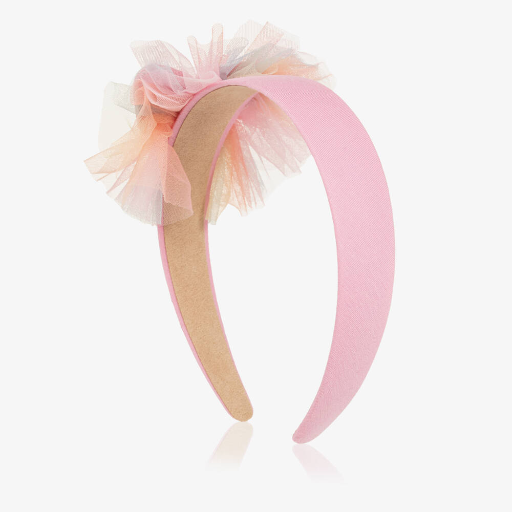 Agatha Ruiz de la Prada-Girls Pink Hairband with Rainbow Tulle & Heart | Childrensalon