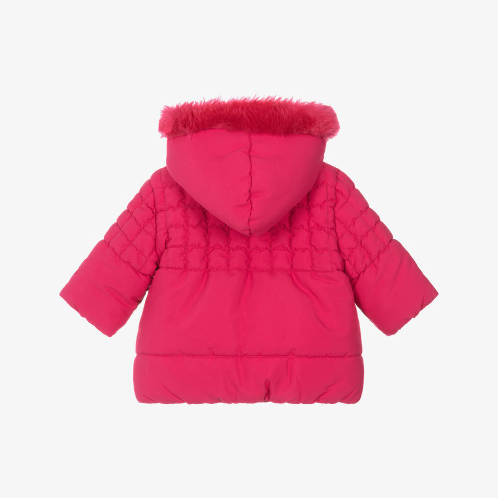 Agatha Ruiz de la Prada-Girls Pink Hooded Puffer Coat with Heart-Shaped Pockets | Childrensalon