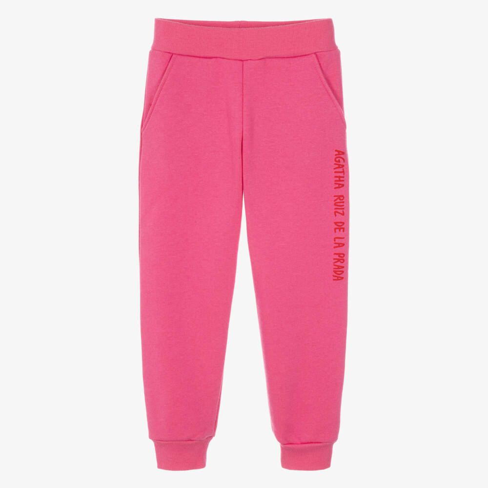 Agatha Ruiz de la Prada-Girls Pink Joggers with Logo Print | Childrensalon