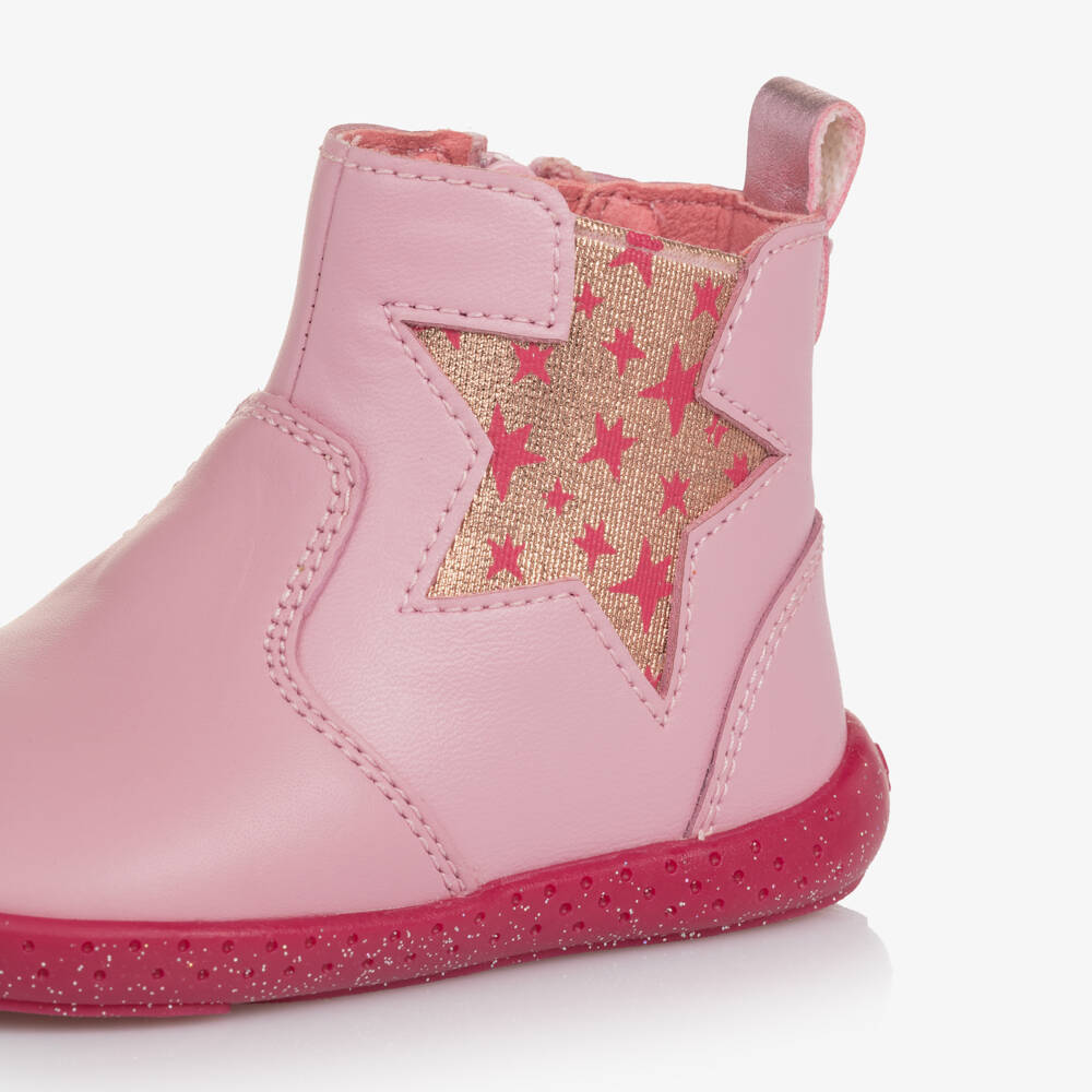 Agatha Ruiz de la Prada-Girls Pink Leather First Walker Boots with Shiny Gold Star | Childrensalon