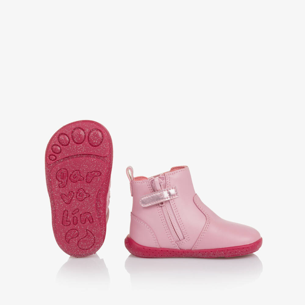 Agatha Ruiz de la Prada-Girls Pink Leather First Walker Boots with Shiny Gold Star | Childrensalon