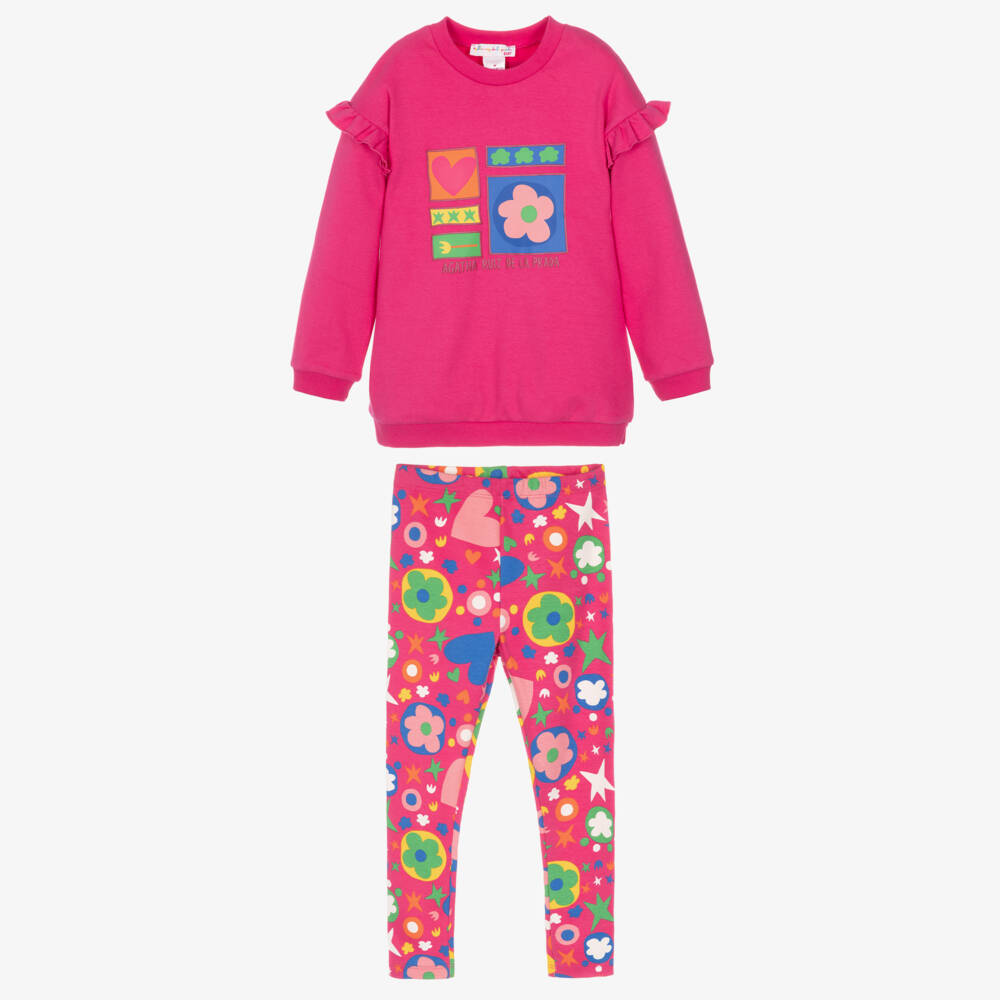 Agatha Ruiz de la Prada-Girls Pink Leggings Set with Colourful Motifs | Childrensalon
