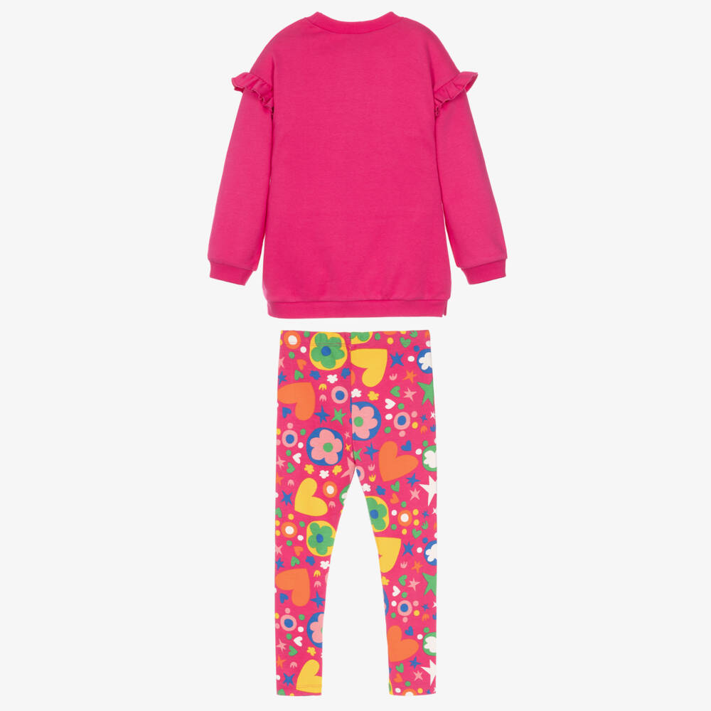 Agatha Ruiz de la Prada-Girls Pink Leggings Set with Colourful Motifs | Childrensalon