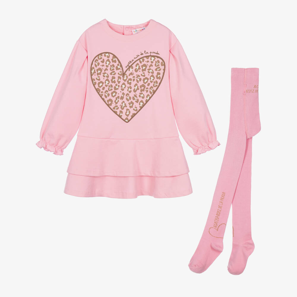 Agatha Ruiz de la Prada-Girls Pink Leopard Print Heart Dress Set | Childrensalon