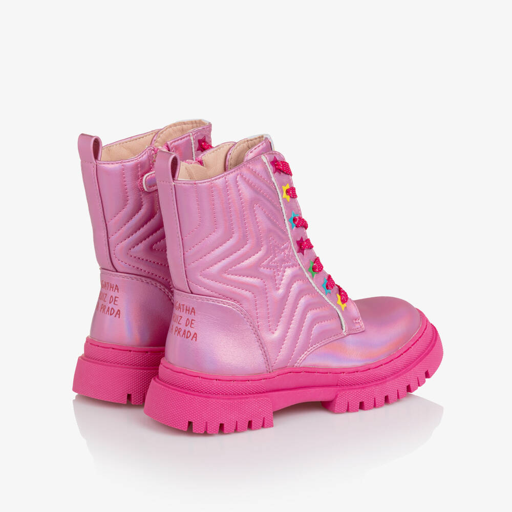 Agatha Ruiz de la Prada-Girls Pink Metallic Boots with Star Design | Childrensalon