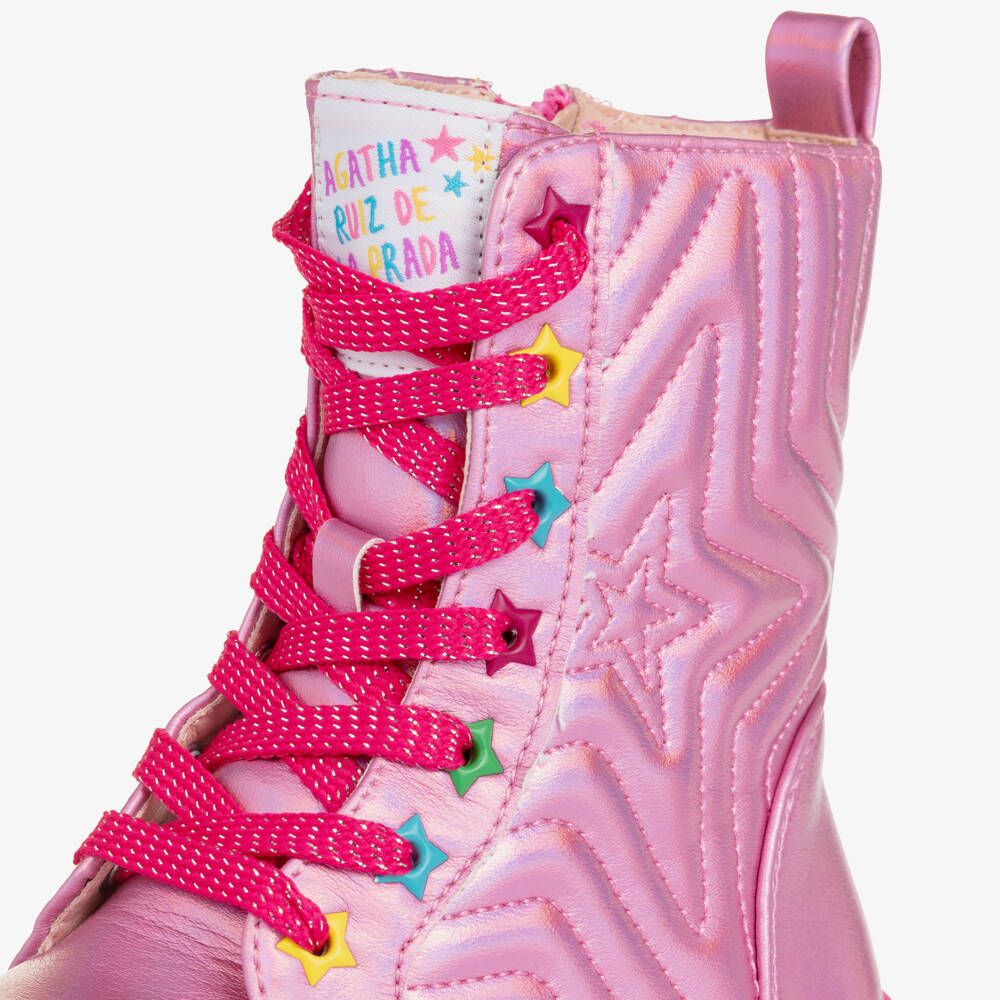 Agatha Ruiz de la Prada-Girls Pink Metallic Boots with Star Design | Childrensalon