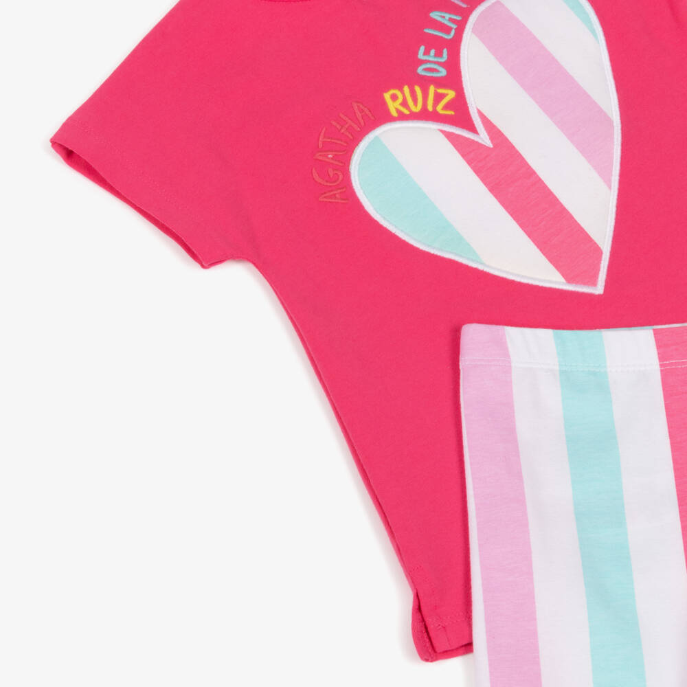 Agatha Ruiz de la Prada-Girls Pink & Pastel Striped Cotton Leggings Set | Childrensalon