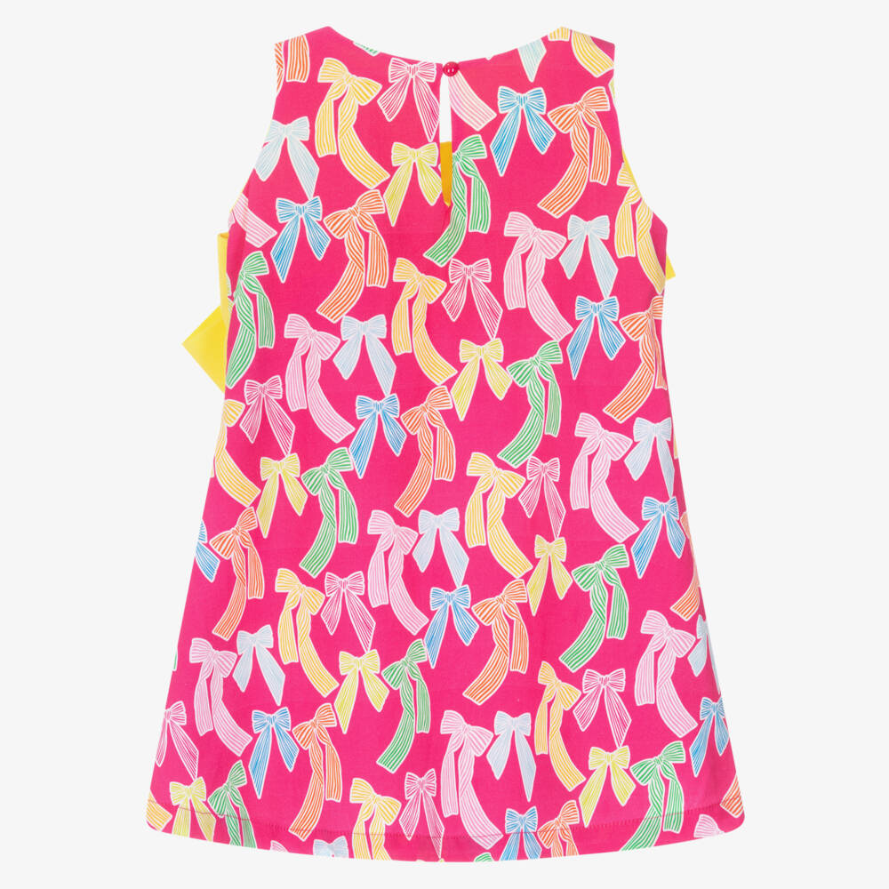 Agatha Ruiz de la Prada-Girls Pink Poplin Dress with Statement Yellow Bow | Childrensalon