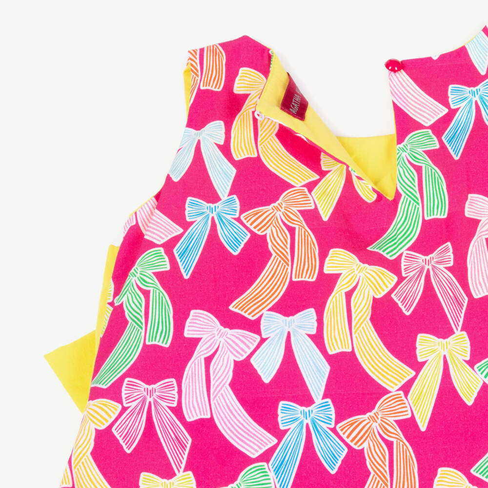 Agatha Ruiz de la Prada-Girls Pink Poplin Dress with Statement Yellow Bow | Childrensalon