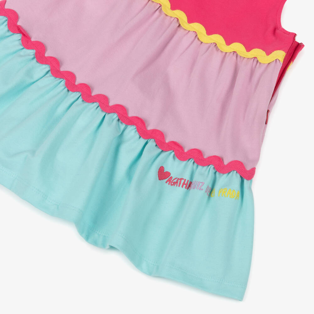 Agatha Ruiz de la Prada-Girls Pink, Purple & Blue Cotton Jersey Tiered Dress | Childrensalon