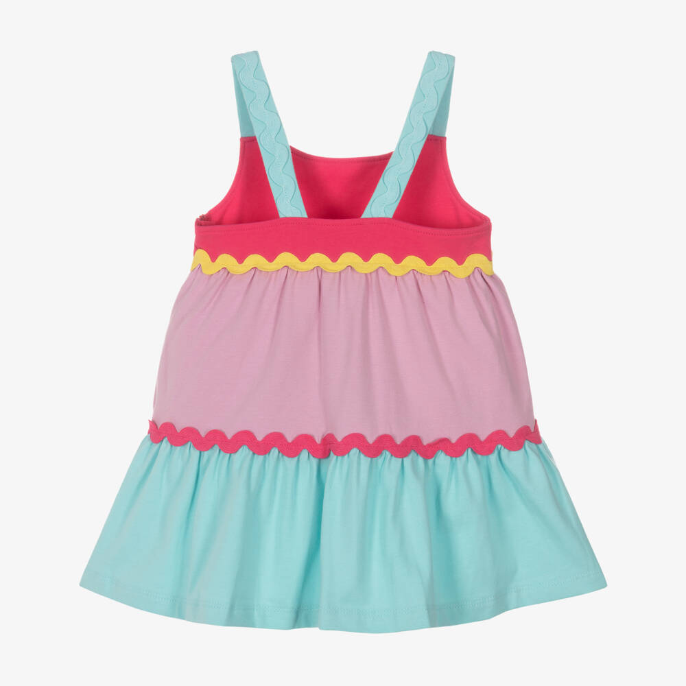Agatha Ruiz de la Prada-Girls Pink, Purple & Blue Cotton Jersey Tiered Dress | Childrensalon