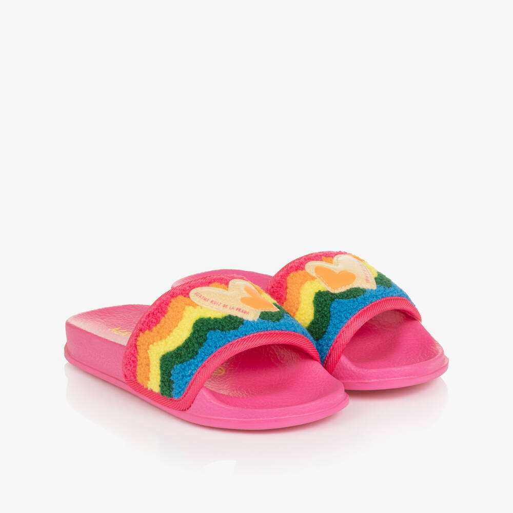 Agatha Ruiz de la Prada-Girls Pink Rainbow & Heart Sliders | Childrensalon