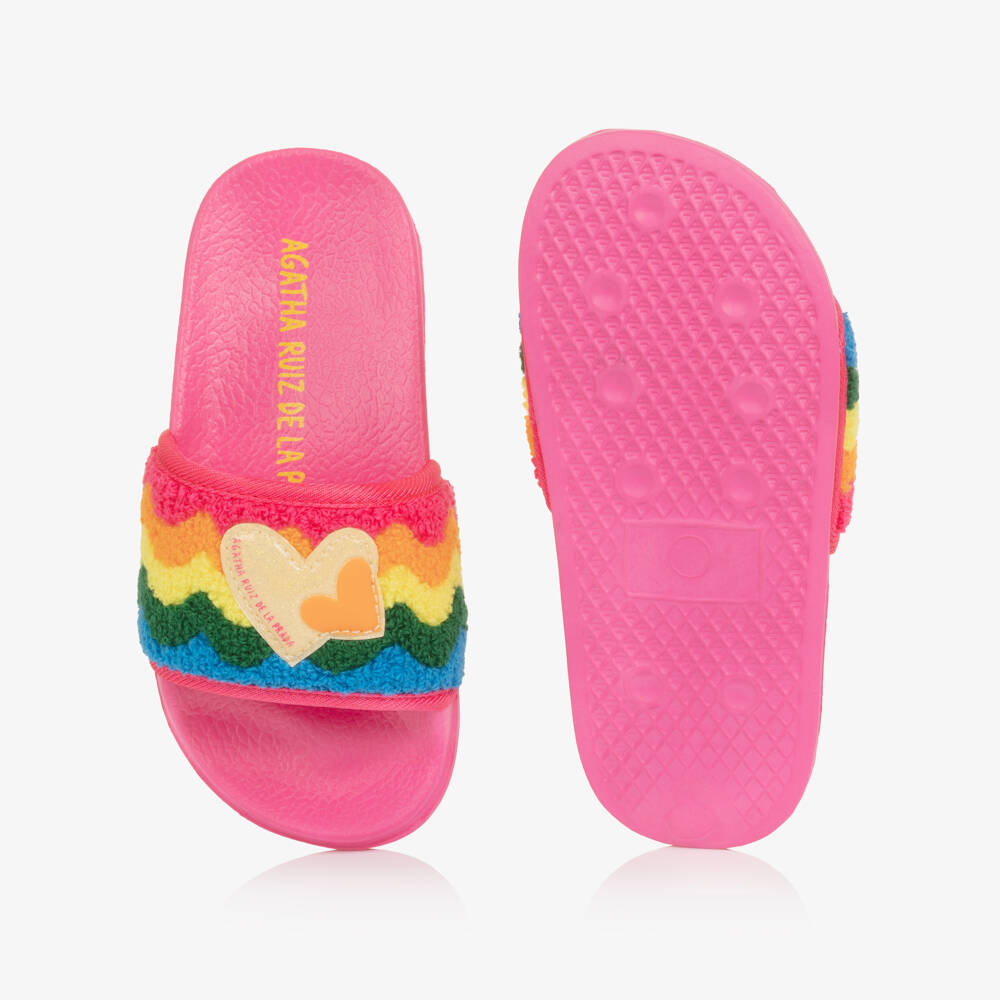 Agatha Ruiz de la Prada-Girls Pink Rainbow & Heart Sliders | Childrensalon