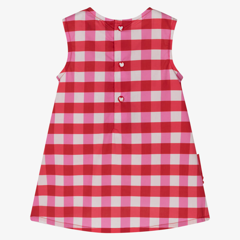 Agatha Ruiz de la Prada-Girls Pink & Red Check Dress with Floral Appliqués | Childrensalon