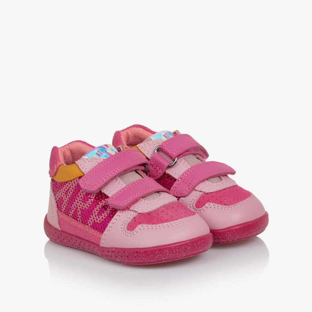 Agatha Ruiz de la Prada-Girls Pink Sequinned Leather First Walker Trainers | Childrensalon