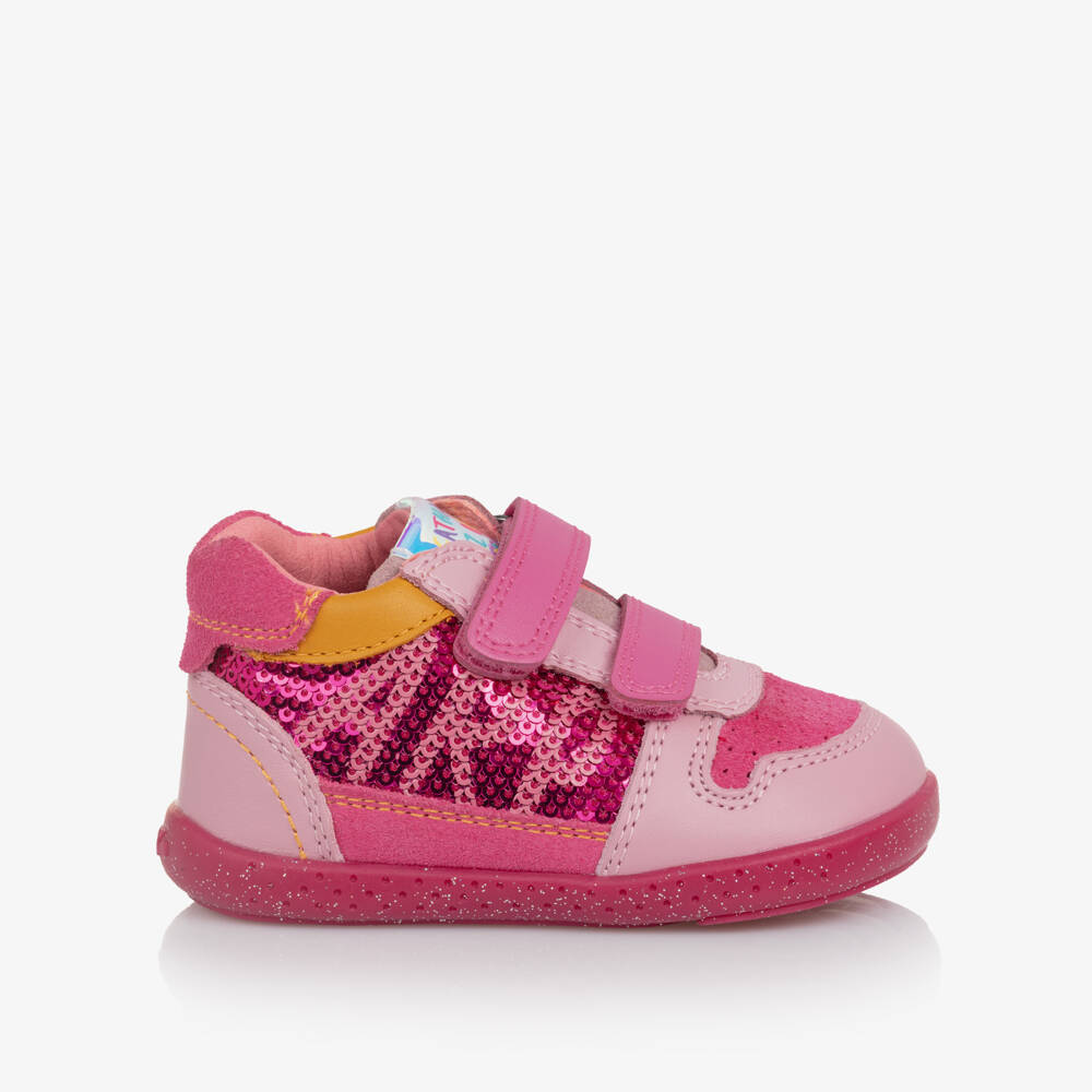 Agatha Ruiz de la Prada-Girls Pink Sequinned Leather First Walker Trainers | Childrensalon