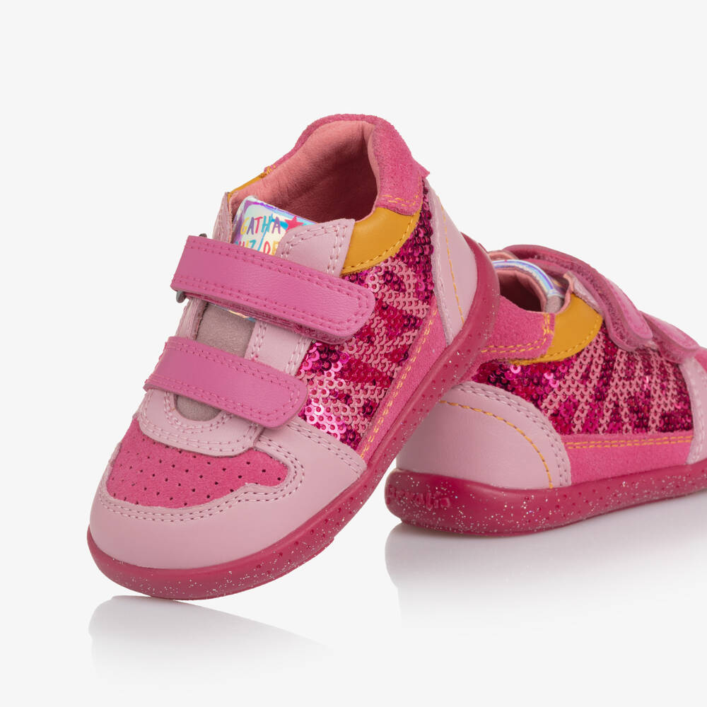 Agatha Ruiz de la Prada-Girls Pink Sequinned Leather First Walker Trainers | Childrensalon