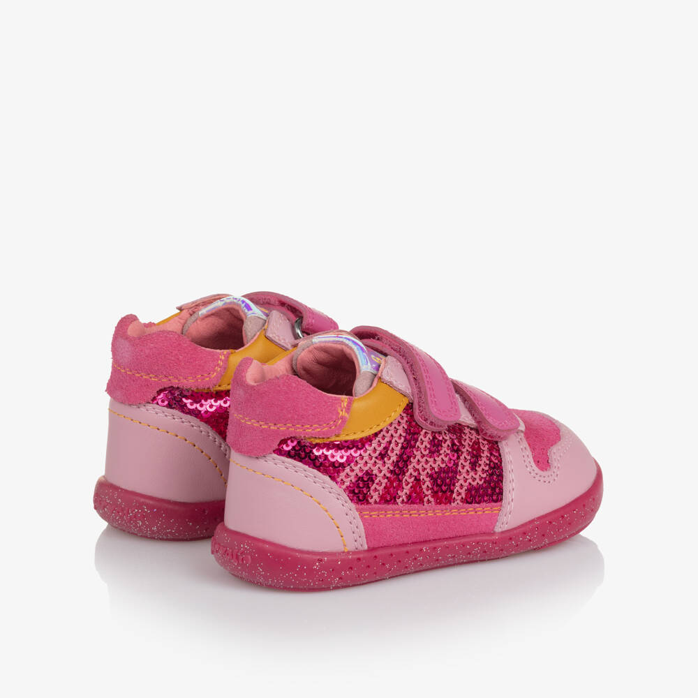 Agatha Ruiz de la Prada-Girls Pink Sequinned Leather First Walker Trainers | Childrensalon